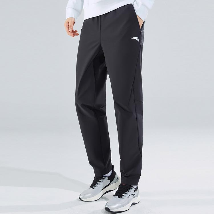 Anta Training Series Solid Color Logo Waterproof Oil Resistant Straight Leg Knitted Sports Pants Men Pants Black 952317501-2