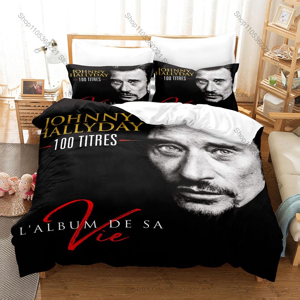 Johnny Hallyday Bedding Set Duvet Cover + 2 Pillowcases French Elvis Vintage Rock Roll Concert Bedroom Decor