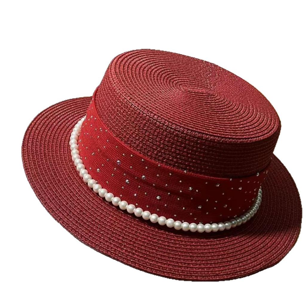 New temperament straw woven flat top hat women's travel fashion sunscreen sunshade flat edge top hat straw hat