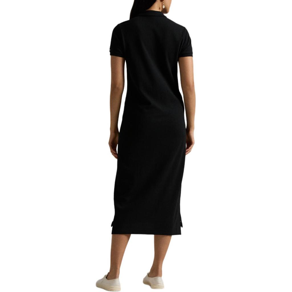 Polo Ralph Lauren Couleur Unie Pony Brodé Col Polo Robe Manches Longues Courtes Droite Robes Femme Noir WMPODRSNFA20218-001