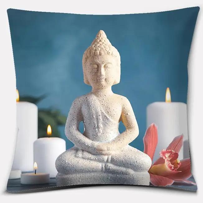 45X45Cm Buddha Zen Stone Buddhist Flower Pillow Case Home Office Decoration Throw Pillow Case Bedroom Sofa Cushion Cover