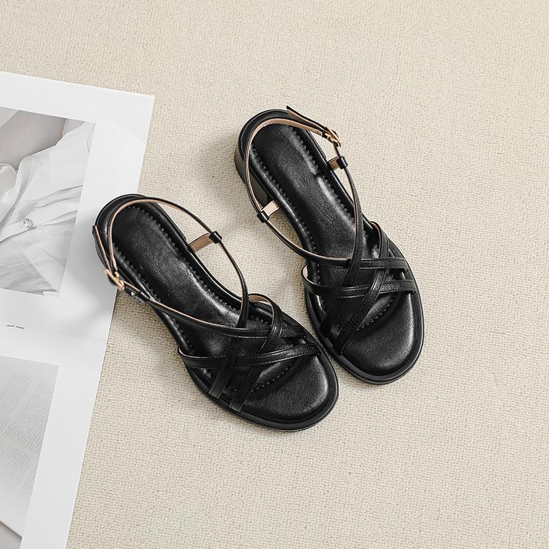 

Ретро римские сандалии на тонких ремешках, летние новые сандалии для женщин на толстом каблуке для отпуска 40