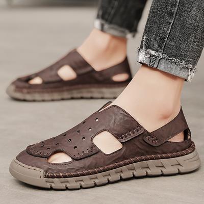Fashion Casual Shoes Men Sandals Real Leather Outdoor Mens Summer Sandals Fashion Comfortable Soft Sandals Plus Size 48 Handmade Leather
