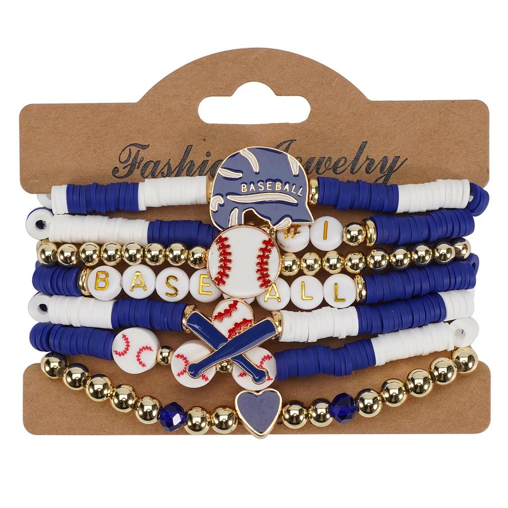 Polymer Clay Beaded Baseball Bracelet - Elastic Multi-Layer Fans Bracelet for Daily and Sports Occasions