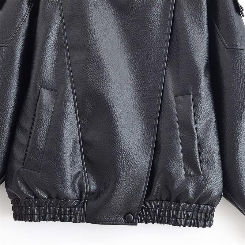 Womens Vintage Motorcycle Style Faux Leather Biker Jacket Stand Collar Loose Fit 2025