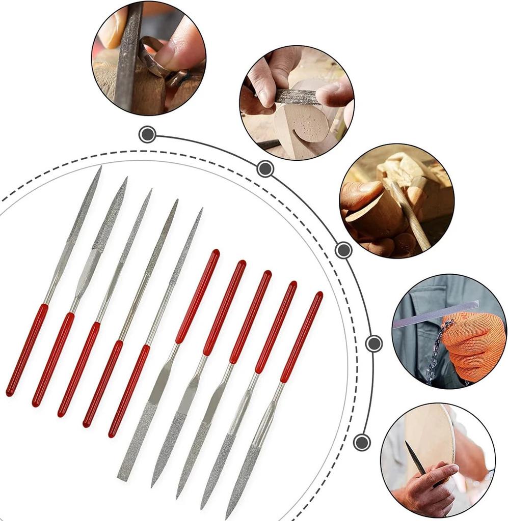 10Pcs Diamond Needle File Set 3x140mm Mini Needle File Kit For Stone Glass Metal Carving Craft Hand Tools Needle File Set
