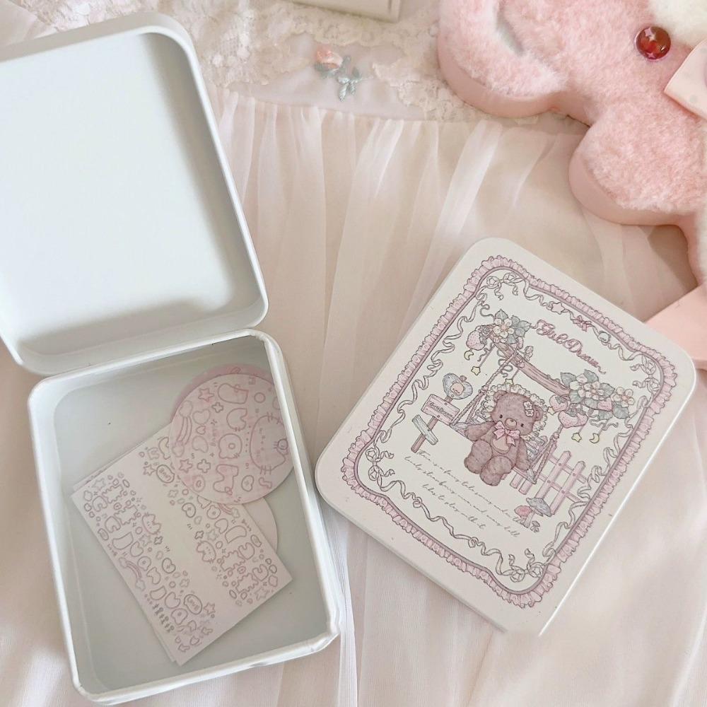 Ins Cartoon Bear Iron Storage Box Rectangular Big Capacity Candy Cases Stickers Tapes Square Box Kpop Photocards