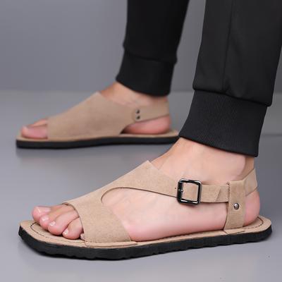 Men Black Sandals Slippers Handmade Simple Flats Summer Roman Sandals Open Toe Beach Shoes Plus Size