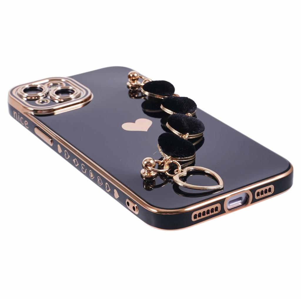 For iPhone 15 Plus Shockproof Case Electroplating TPU Phone Cover with Strap