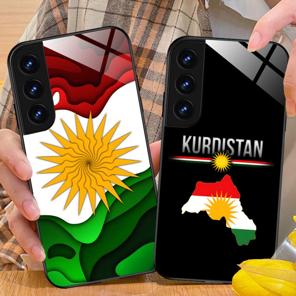 Skleněné pouzdro na mobilní telefon s vlajkou Kurdistánu pro Samsung Galaxy S26 S25 S24 S23 S22 S21 S20 Note20 Plus FE Ultra Barevný kryt
