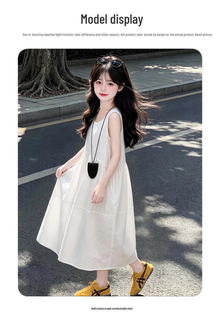 2026 Girls' Stylish White Summer Tank Dress
