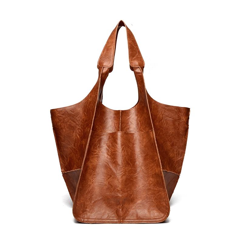 

Винтажная женская сумка-тоут однотонная большая вместимость на плечо Style1 светло-коричневого