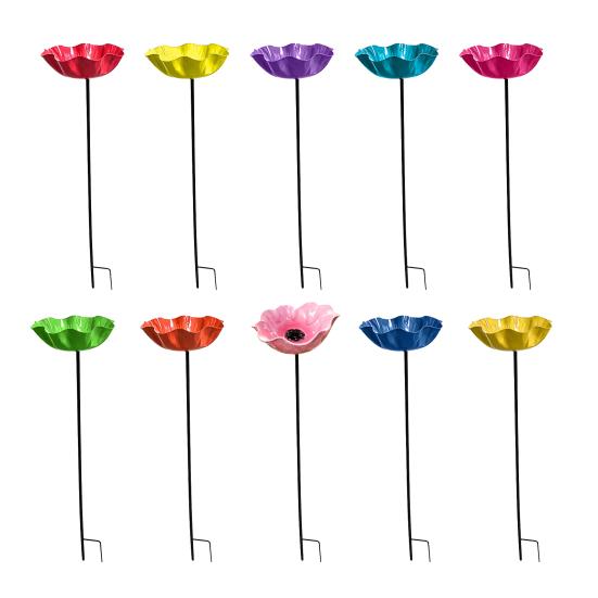 2Pcs Metal Flower Garden Stakes, Decorative Bird Bath, Outdoor Bee Watering Station, Flower Design Water Feeder Bath Bowl for Bees Butterflies
