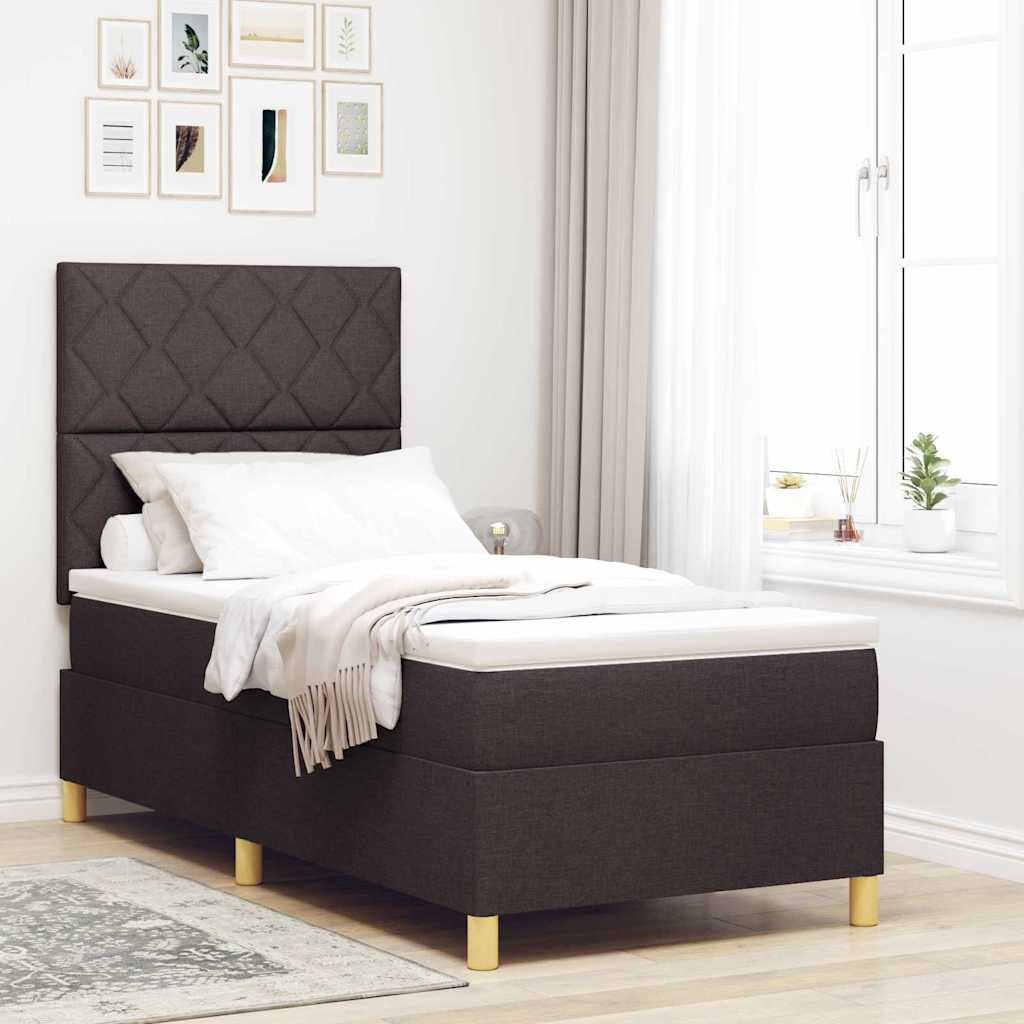 Boxspring Bed with Headboard Dark Brown 90 x 190 cm Fabric