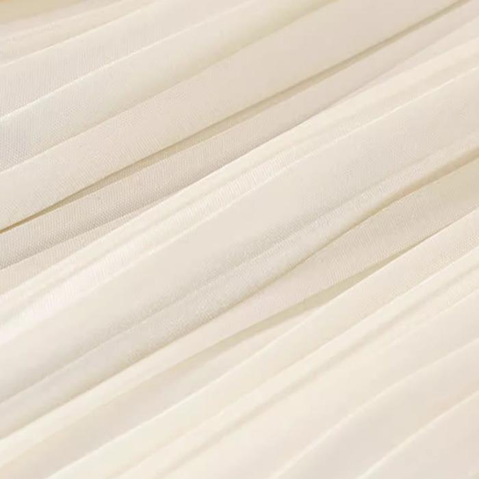 Women Spring Fall High Waist All Match Solid Color Flowers Mesh Pleated Skirt