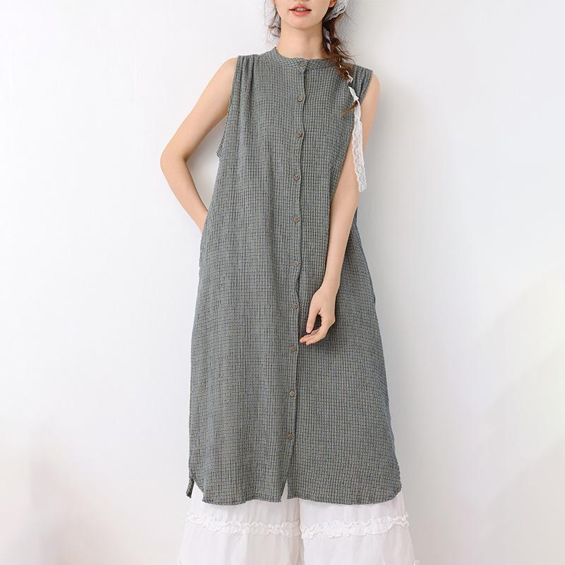 2026 Spring/Summer Mori-kei Check Sleeveless Bubble Dress for Women - Loose & Versatile Casual Vest Style