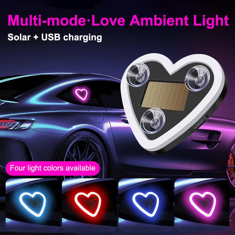 Universal Solar LED Heart Car Light 1Pc Neon Window Decoration Perfect Gift