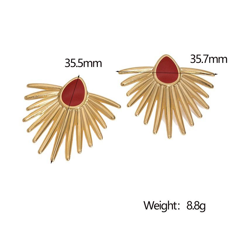Hypoallergenic Stainless Steel Drip Fan Stud Earrings Personalized Fashion Light Luxury 18k Gold Non-fading Earrings