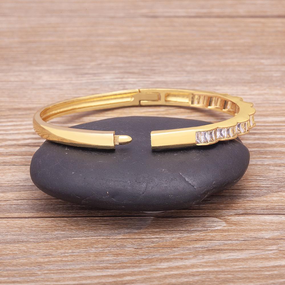 Nidin Trendy Brand Women Girls Cuff Charm Bangles Trendy Copper Zircon Belt Design Fashion Wedding Party New Year Jewelry Gift