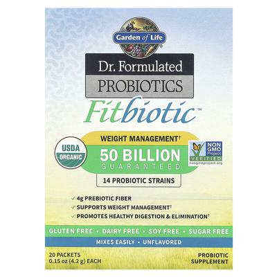 Dr. Formulated Probiotics, Fitbiotic™, Unflavored, 50 Billion CFU, 20 Packets, 0.15 Oz (4.2 G) Each