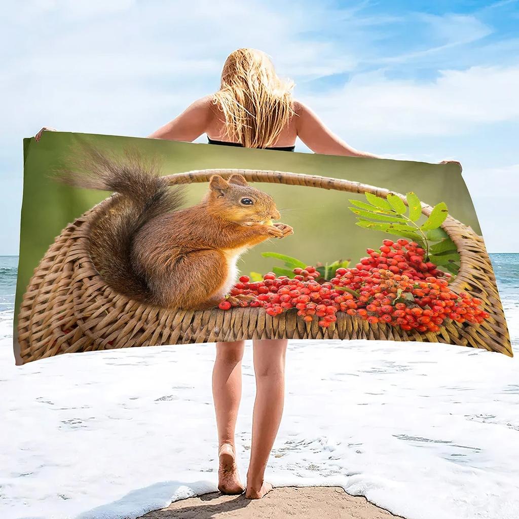 Cute Squirrel Beach Towel Oversized Quick Dry Wild Animal Bath Towels Soft Microfiber Lightweight Pool Towel for Swim Spa Sport