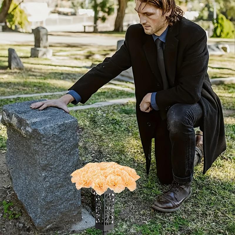14pcs Cemetery Flower and 2pcs Cemetery Flower Baskets Yellow Carnation Flower Cemetery Flower Basket Reusable To Create Elegant Cemetery Decoration