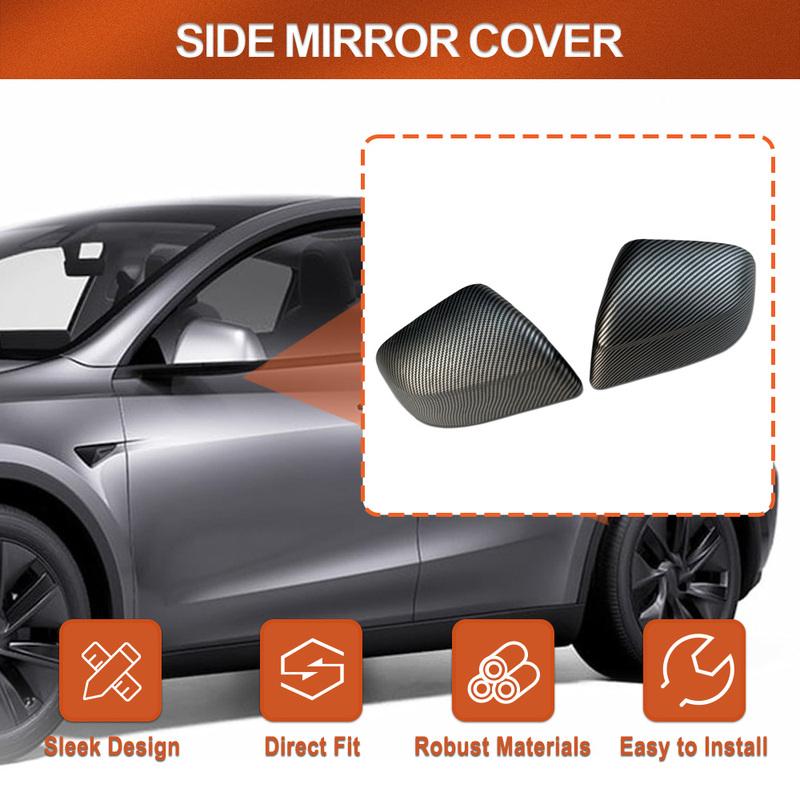 2pcs Side Rearview Mirror Cap Wing Mirror Cover Sticker Trim for Tesla Model Y Juniper 2025-2026 Left Hand Drive