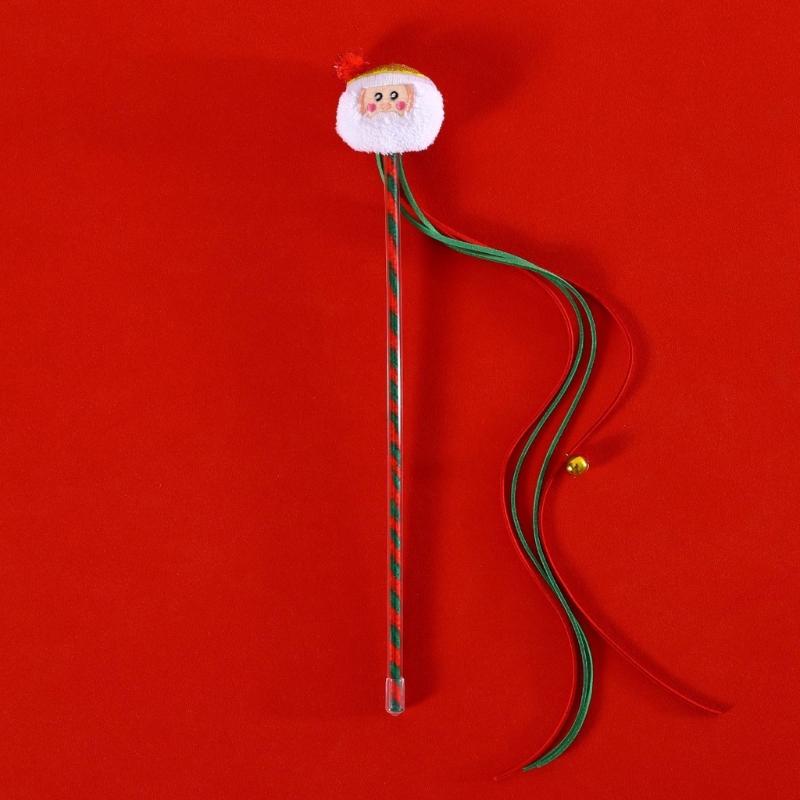 4pieces Cats Interactive Stick Toy Cute Tassels Wand Christmas Themed Colorful Cats Playing Teaser Toy Chaseing Toy