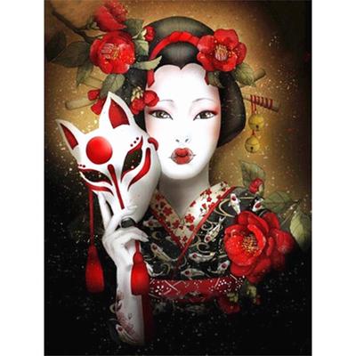 Full 5D DIY Diamond Painting Mask Japanese Woman Cartoon Diamond Embroidery Cross Stitch Kit Rhinestone Home Decor Gift