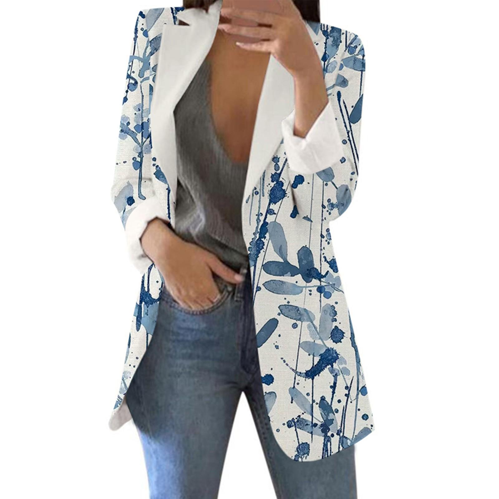 

Женский модный повседневный костюм с принтом, свободный удобный кардиган с длинным рукавом, пальто XXXXL синий