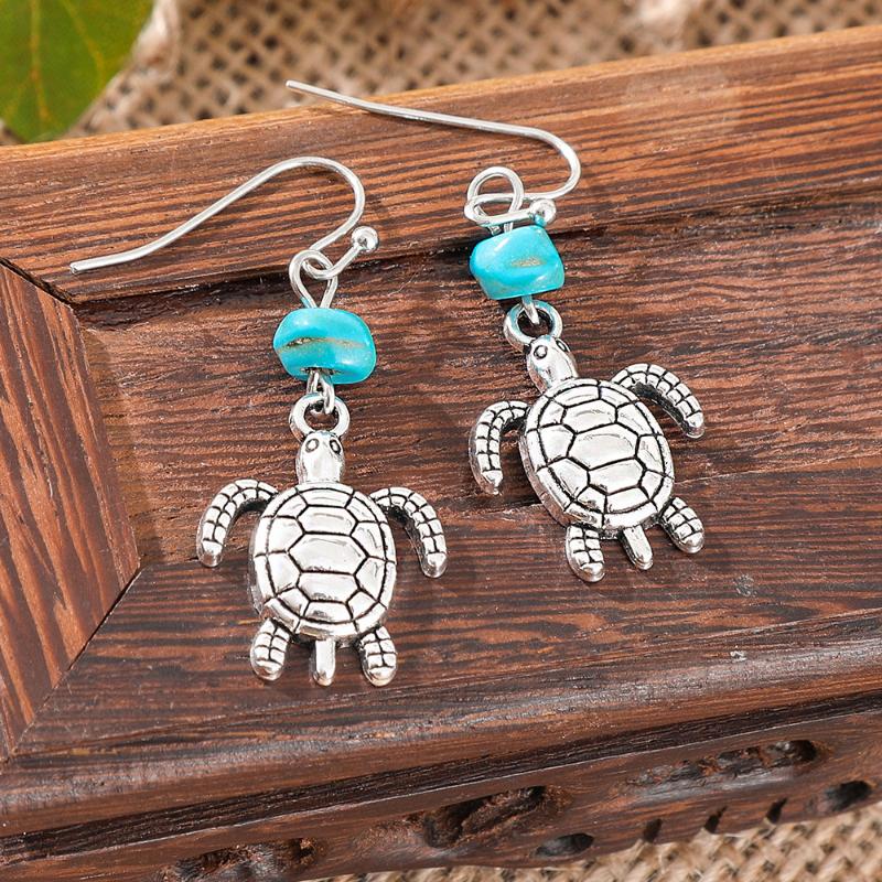 Bohemian Turquoise Dangle Earrings Vintage Silver Tree Of Life Teardrop Spiral Ethnic Drop Earrings For Women Jewelry
