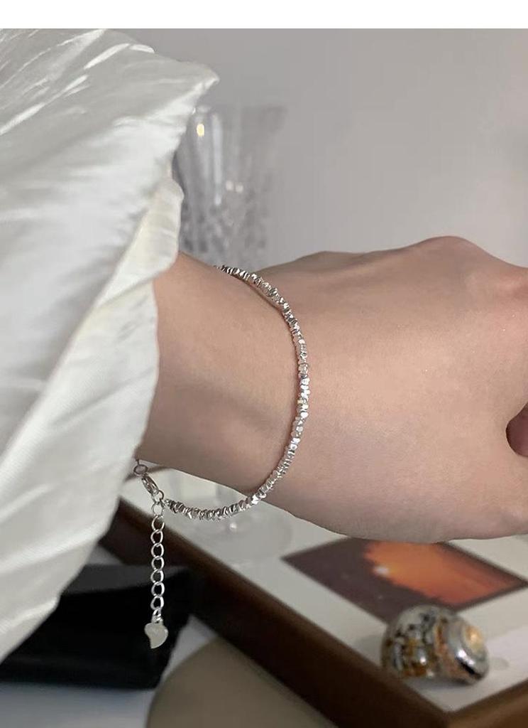 Sterling Silver S999 Minimalist Crushed Beads Bracelet: Women's Versatile Light Luxury Stacking Jewelry