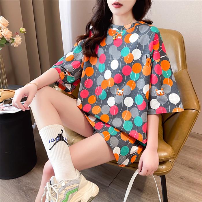 Harajuku Casual Oversized UNISEX Long T-shirt Woman Korean 2024 Summer Vintage Graphic Cartoon Print T Shirt Women Loose Y2k Gray Blue Top Streetwear