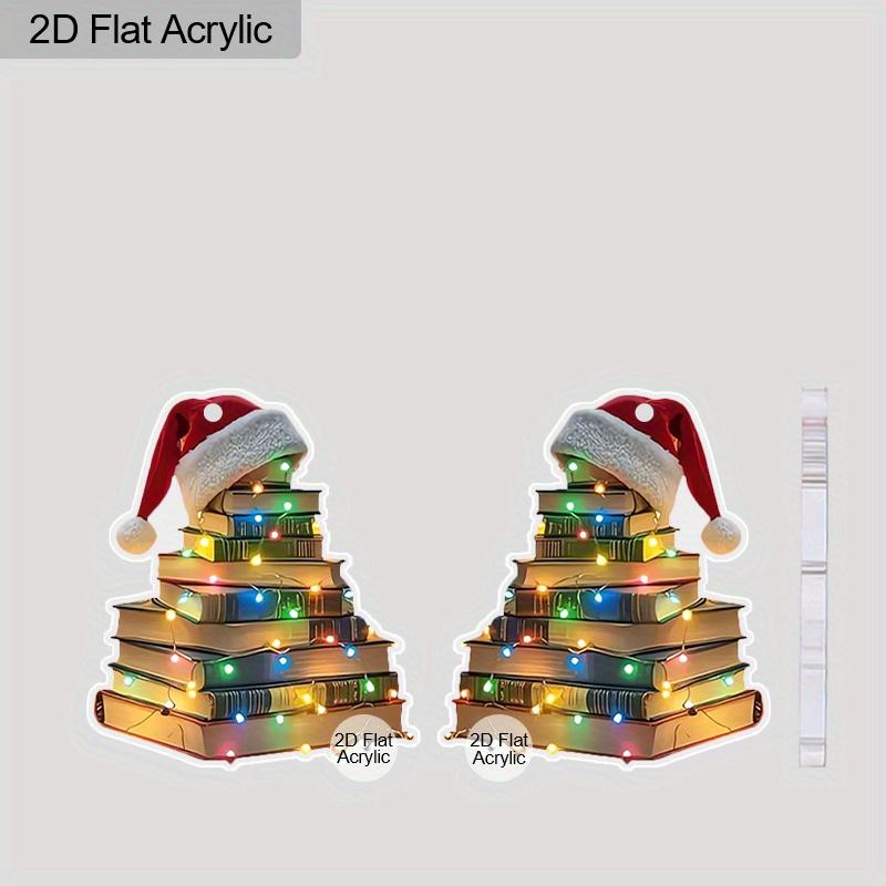 Cercei Pandantiv Carte Pălărie de Crăciun Plat 2D, Material Acrilic Ușor, Potriviți pentru Femei, Ideali pentru Cadouri de Petrecere, Bijuterii și Cadouri de Crăciun.