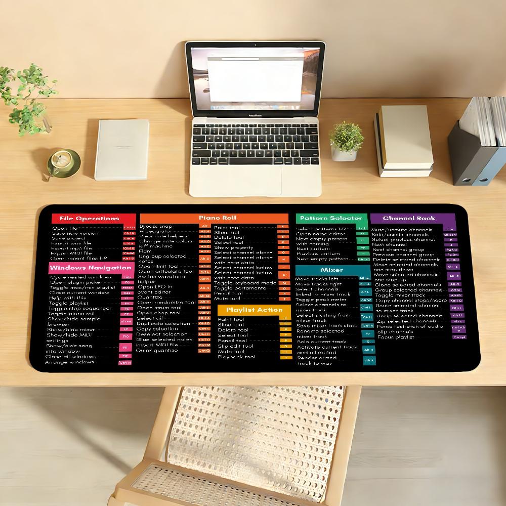FL Studio Shortcuts Mouse Pad Nonslip Locking Edge DeskMat PC Laptop Accessories Rubber Office Keyboard Large Game XXL Carpet