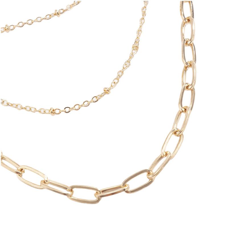 Fashion copper beads geometric metal versatile accessories women, multi-layer simple thin chain personalized necklace