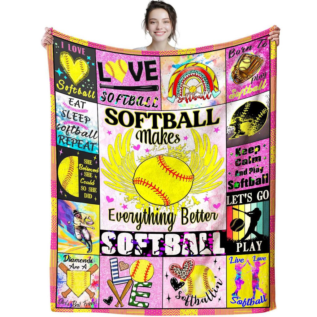 Softball Blanket, Fashion Softball Gifts for Girls Boys Teenagers, Super Soft Warm and Comfortable Throw Blanket for All Season