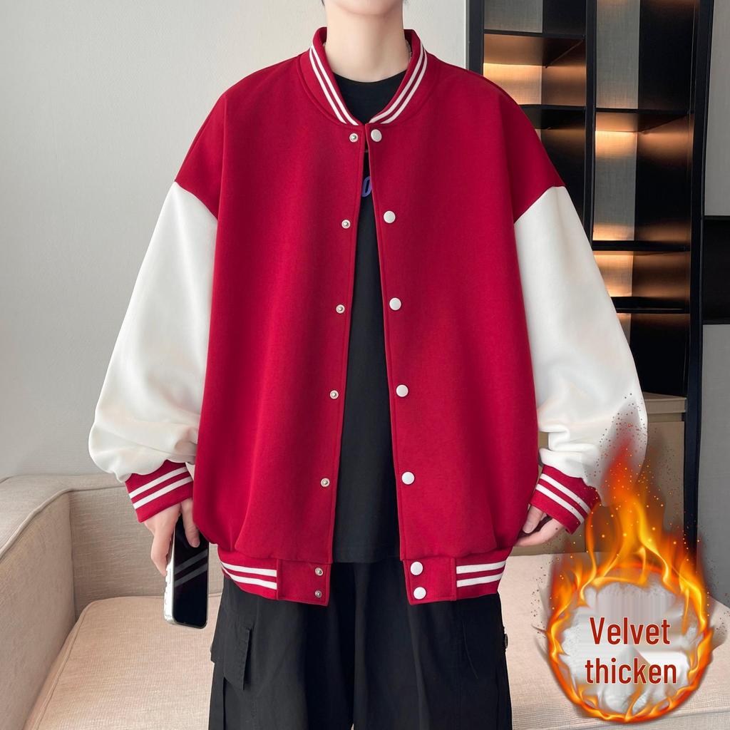 Men's Velvet-Lined Casual Cardigan: Trendy Autumn Winter Jacket - Stylish American Baseball Style for Couples