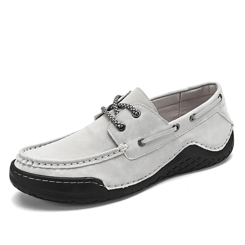 

8267 men s shoes sailing shoes suede leather handmade flat-bottomed outdoor hiking casual shoes large size tooling small leather shoes tide shoes 46 светло-серый