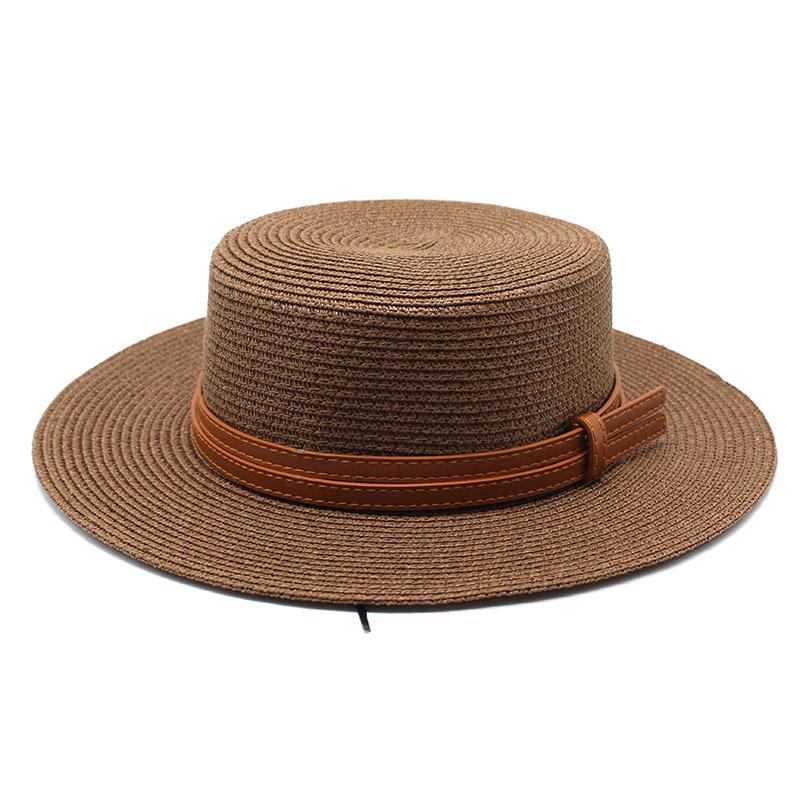 Spring And Summer Men'S And Women'S Multi-Color Decorative Flat-Top Straw Hat Outdoor Travel Sunshade Sun Protection Flat-Top Straw Hat