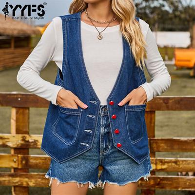 Kadın Modası Denim Sonbahar ve Kış Kolsuz Gündelik Üst Ceket