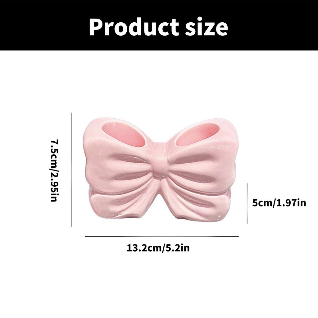 Bowknot Shape Ceramic Toothbrush Holder for Home and Bathroom Countertop Bowknot Decoration