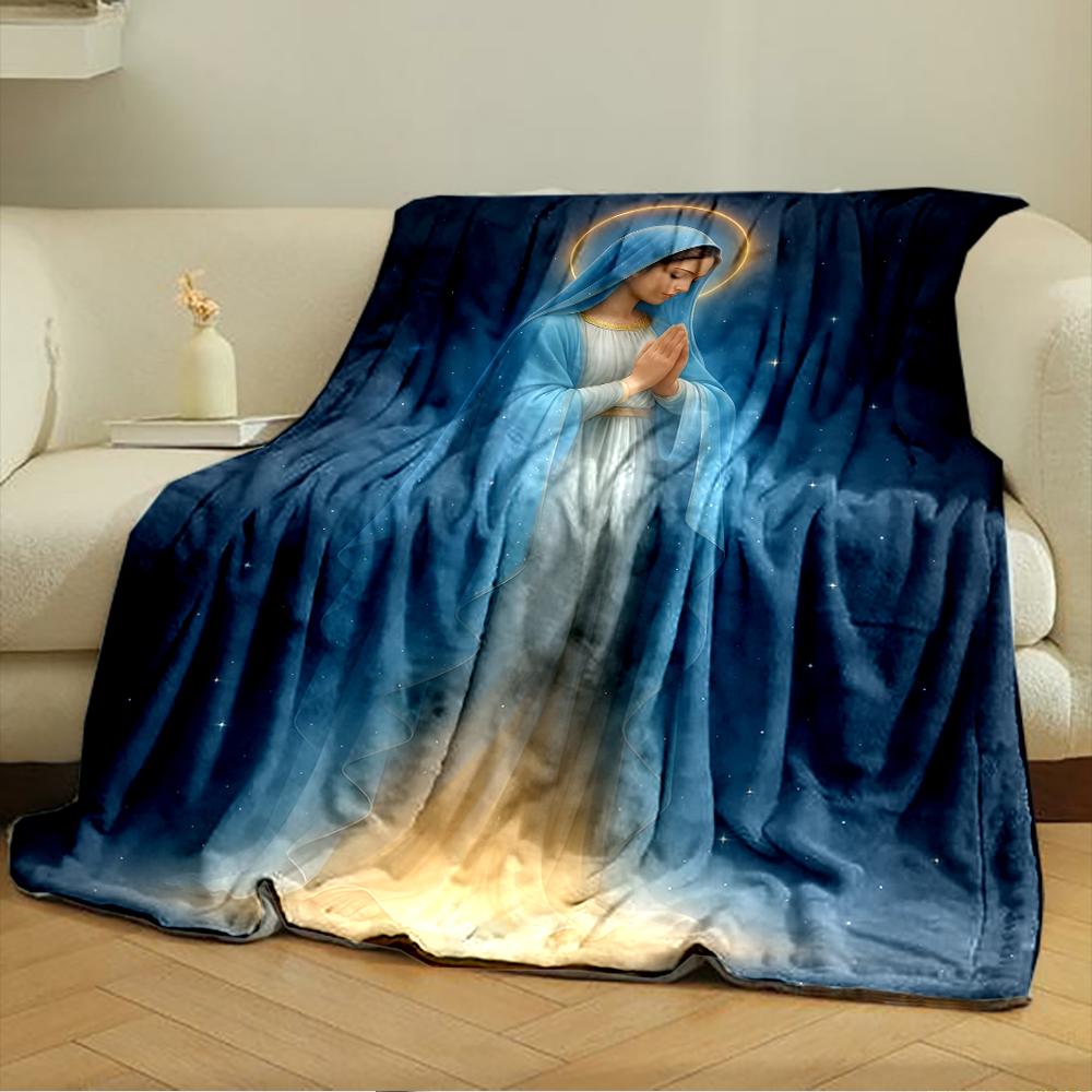 Holy Figure in Blue with Starry BackgroundFlannel blanket for bedroom, living room, sofa, and nap