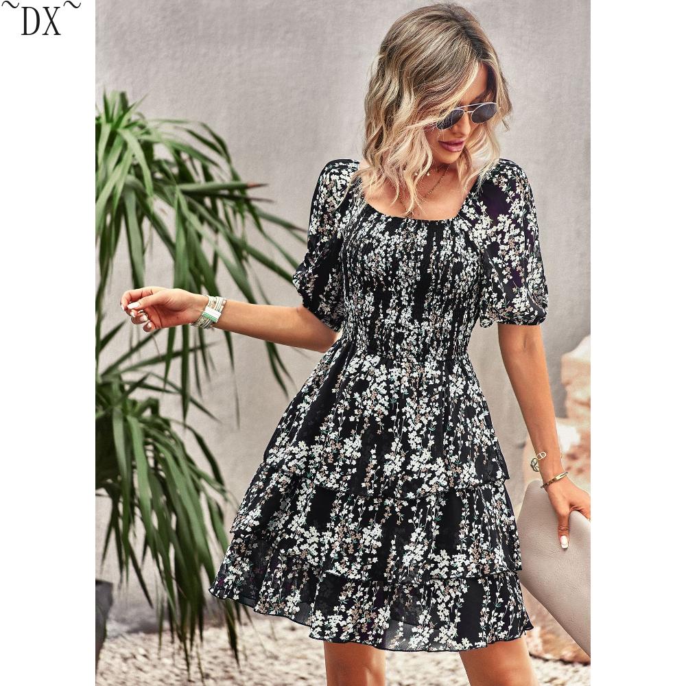 DX~~ Designer Women's Dress Spring and Summer French Square Neck Cake Skirt Independent Station Fashion Resort Women's Wear