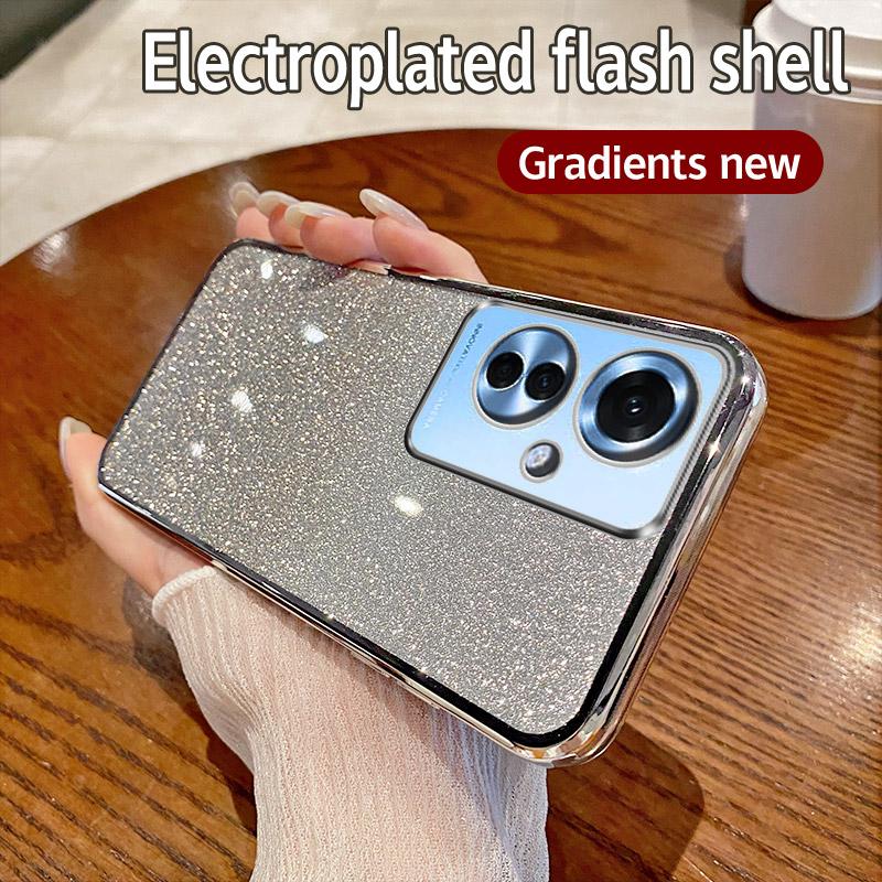 Für OPPO Reno 11F Hülle OPPO RENO 11F Handyhülle Glänzend Glitzer Beschichtung Silikon Kameraobjektiv Weiche Rückseite