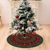 VIKAMA Christmas Tree Skirt Plaid Holly Berry Print Round Xmas Tree Mat Vintage Farmhouse Christmas Indoor Home Party Decor Rug