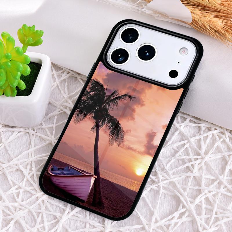 Palm Tree Boat Sunset Shockproof Phone Case for iPhone 17 Air 16e 15 11 12 14 13 Pro Max Cover Coque