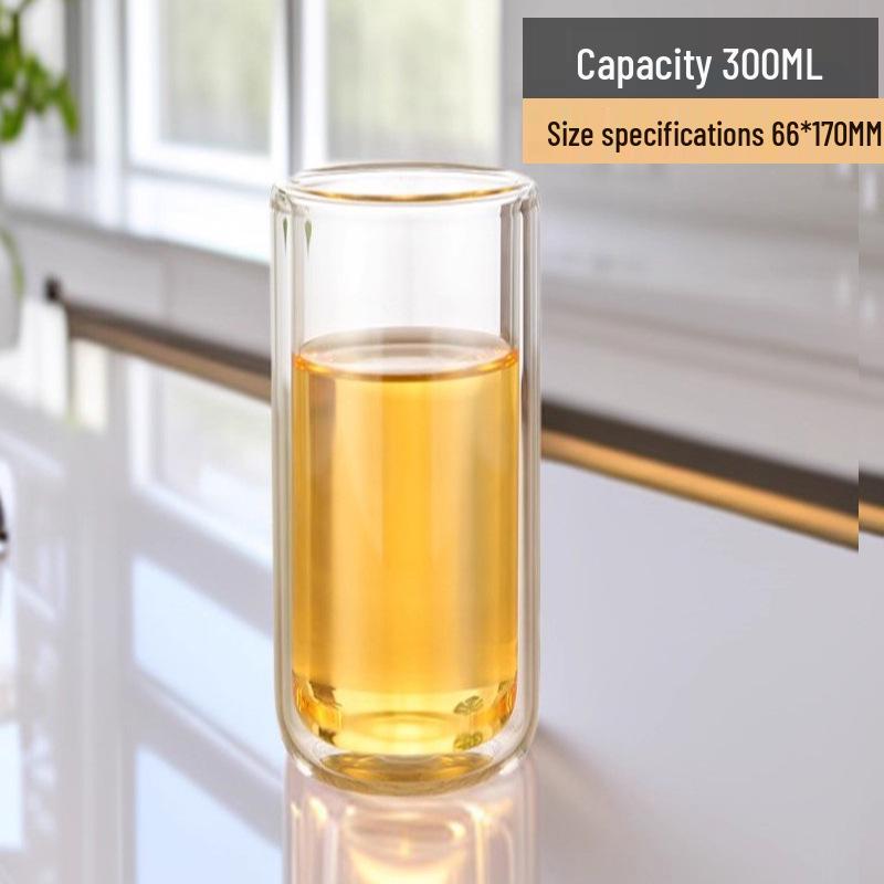 Double-Layer High Borosilicate Glass Tea Cup - Heat-Resistant, Wide Mouth, Straight Tube Design