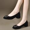 Low-heeled casual single shoes New autumn black square-headed rhinestone shallow mouth temperament thick-heeled commuter shoes