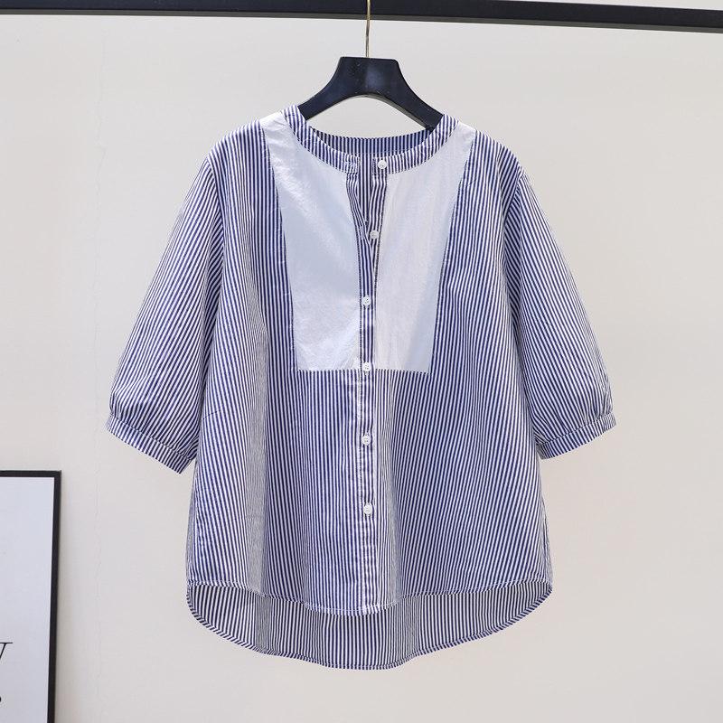 2026 Plus Size Chic Striped Patchwork Casual Shirt for Women M